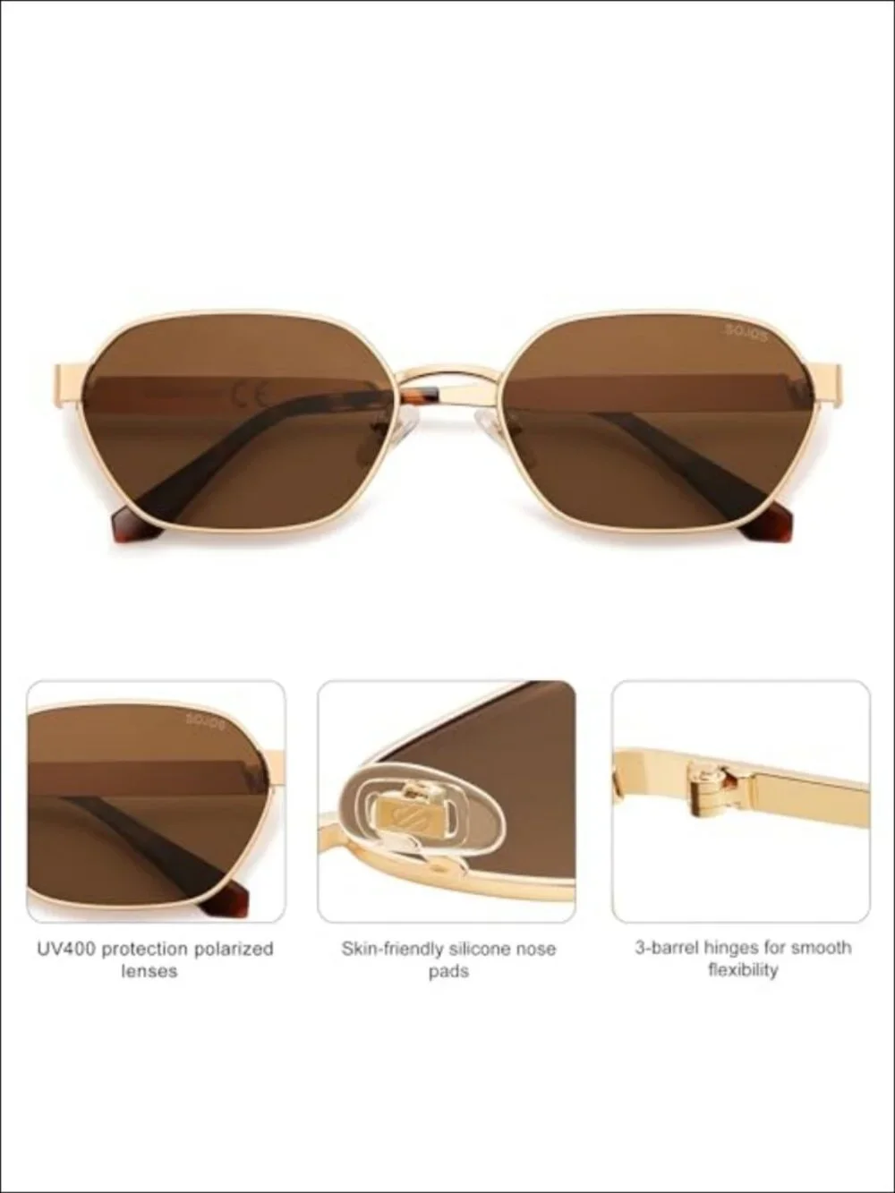 Polarized Hexagon Sunglasses UV400 Flat Lens Full Frame Retro
